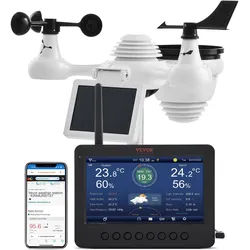 VEVOR 7-in-1 WLAN Wetterstation 186mm TFT Display Kabelloser Außensensor IPX6