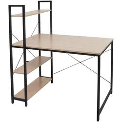 MCW Schreibtisch MIT Regal eckig Beige , Holzwerkstoff , 100x120x60 cm , Büromöbel, Schreibtische, Schreibtischkombinationen