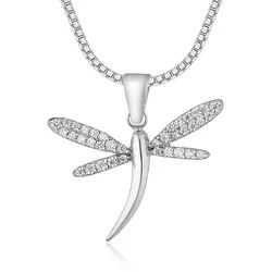 NAHLE Kette mit Anhänger Silberkette Libelle Kette mit Zirkonia Flügel (2-tlg., inkl. Schmuckbox), 925 Silber Anhänger mit Zirkonia - rhodiniert silberfarben 45cm