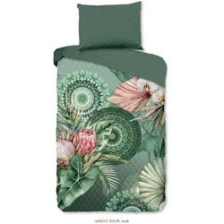 Bettwäsche , Grün , Textil , Blume , 140x200 cm , Oeko-Tex® Standard 100, BCI (Better Cotton Initiative) , atmungsaktiv, weiche und anschmiegsame Oberfläche , Heimtextilien, Bettwäsche & Leintücher, Bettwäsche, Flanell-Bettwäsche