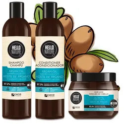 P-Beauty Cosmetic Accessories Haarpflege-Set Haar Shampoo Conditioner Set Haarmaske mit Arganöl Hello Nature, Haarpflege, Shampoo, Haarmaske, Haarspülung, Arganöl