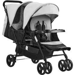 VEVOR Zwillingskinderwagen Geschwisterwagen 1200x535x1020mm Hellgrau/Schwarz