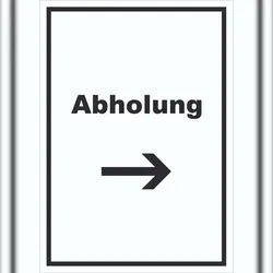 HB-Druck Abholung Schild mit Text und Richtungspfeil rechts Post hochkant A5 Rückseite selbstklebend