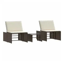 vidaXL Gartenliege, Sonnenliegen 2 Stk. mit Tisch Braun Poly Rattan