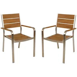 Gardenson Gartenstuhl-Set , Champagner, Teakfarben , Metall, Kunststoff , eckig , 55x85x60 cm , stapelbar, wetterbeständig, UV-beständig , Gartenmöbel, Gartensessel, Gartenstühle