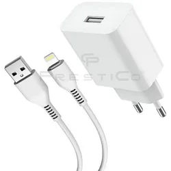 PrestiCo F6S​ Schnell Ladegerät + Ladekabel​ 1xUSB+LIGHTNING​ 2​.​1A​ white Smartphone-Kabel, Lightning, USB-A (100 cm), Schnellladefunktion 2​.​1A weiß