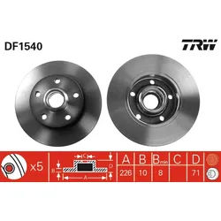 TRW Bremsscheibe df1540 Voll 226mm 10mm für VW