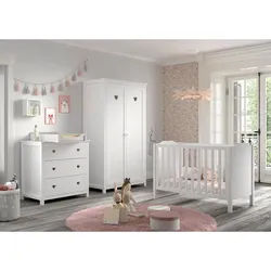 Vipack Babyzimmer , Weiß , Holz, Holzwerkstoff , Kiefer , teilmassiv , 2 Fächer , 3 Schubladen , höhenverstellbar, Aufbauanleitung im Karton, Lattenrost inklusive , Babymöbel & Kindermöbel, Babyzimmer, Babyzimmer-Serien