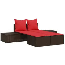 vidaXL Gartenliege Doppelte Sonnenliege mit Kissen Braun Poly Rattan, 1 St. braun