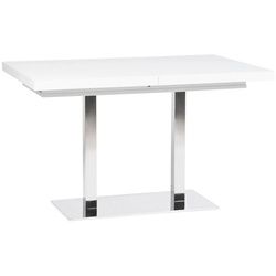 Mid.you Esstisch , Weiß, Edelstahlfarben , Holzwerkstoff , rechteckig , Säule, Bodenplatte , 80x74x120 cm , ausziehbar , Esszimmer, Esstische, Esstische ausziehbar