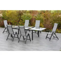 Gardenson Gartentisch , Graphitfarben, Grau , Metall, Glas , rechteckig , eckig , 110x75x200-300 cm , ausziehbar , Gartenmöbel, Gartentische, Gartentische ausziehbar