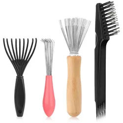 LuxusKollektion Haarkamm 4er Set Haarbürstenreiniger Mini Bürstenreinigung Tragbare Kamm