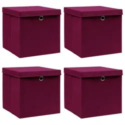 vidaXL Aufbewahrungsbox NA Aufbewahrungsboxen mit Deckel 4 Stk Dunkelrot 32x32x32cm Stoff rot