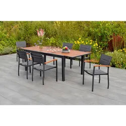 Gardenson Gartentisch , Graphitfarben, Naturfarben , Metall , Akazie , massiv , rechteckig , eckig , 100x75x180-240 cm , ausziehbar , Gartenmöbel, Gartentische, Gartentische Ausziehbar