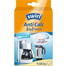 Swirl Anti Calc 3in1 Tablets Entkalker, Bieten eine effektive Kombination aus Entkalkung, Reinigung und Materialschutz, 1 Karton = 10 x 4 Stück, 18,5 g pro Tablet
