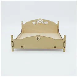 DeColibri Puppenhausmöbel Puppenhaus Zubehör Möbel Holz, Bett, Made in Germany, aus Holz, bemalbar beige