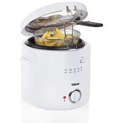 Tristar Fritteuse, 1000 W, Kleine Mini Öl-Fritöse mit Geruchsfilter, regelbarer Thermostat Weiß weiß