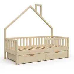 VitaliSpa Hausbett Noemi Naturholz 80x160 cm mit 2 Schubladen , Eichefarben , Holz , Rechteckig , 80x160 cm , Kinder- & Jugendzimmer, Kindermöbel, Kinderbetten, Kindereinzelbetten