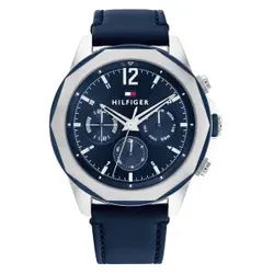 Tommy Hilfiger für Herren. 1792063 Analoguhr mit Lederband Marine Stahl (OSFA), Lässig, Riemen