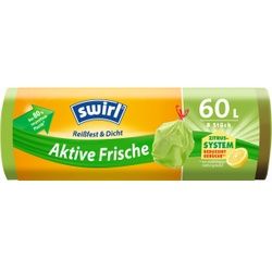 Swirl® Müllbeutel Reißfest, Aktive Frische, 60 Liter, Abfallbeutel mit leicht zitronigem Duft gegen unangenehme Gerüche , 1 Karton = 10 Rollen à 8 Beutel