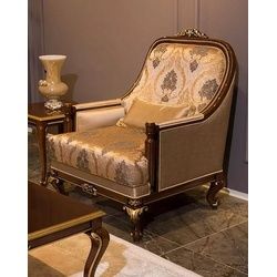 Casa Padrino Sessel Luxus Barock Sessel Grau / Braun / Gold 83 x 80 x H. 110 cm - Wohnzimmer Sessel mit elegantem Muster und dekorativem Kissen - Edle Wohnzimmer Möbel im Barockstil