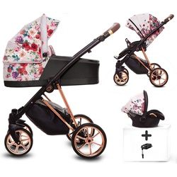 TPFLiving Kombi-Kinderwagen 4 in 1 Musse Light Dark Rose, Buggy Babywanne Autositz Isofix, Moskitonetz Regenschutz Kinderwagen Komplettset Gestell Rose Gold rosa