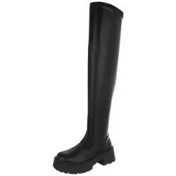 Ital-Design Modische Overknee-Stiefel mit hohem Absatz für Damen Plateaustiefel (91154528) Blockabsatz Stiefel in Schwarz schwarz 40 EU