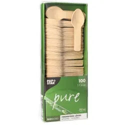 Papstar Pure Holz Fingerfood-Löffel, 7,6 cm, Fingerfood-Löffelchen aus Holz, 1 Packung = 100 Stück
