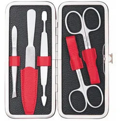 ERBE Maniküre-Etui Colorado, 5 tlg., Echtleder, Kontrastnähte, Druckknopfverschluss, rostfreie Instrumente rot|schwarz
