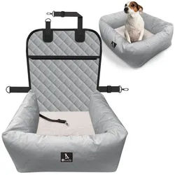 Bluzelle Tierbett Premium Hunde Autositz, 2-in-1 Hundebett, Haustier Auto Transport-Sitz, Wasserfester Oxford Stoff, Reise Hundesitz für Kleine & Mittlere Hunde / Waschbar Rutschfest grau