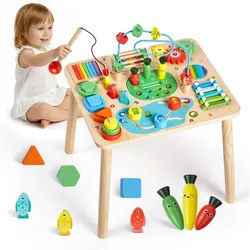 VEVOR Holz Aktivitätstisch, Montessori Spielzeug, 13-in-1-Lerntisch, Spieltisch Aktivitätstisch für Kinder ab 6 Monaten, ideales Geschenk für Geburtstag, Weihnachten oder Kindertag, 6-36 Monate
