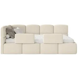 Selsey Jugendbett Cloudy links mit Matratze und Rausfallschutz Bouclé Hellbeige , Ecru , Textil , 90x200 cm , Kinder- & Jugendzimmer, Jugendmöbel, Jugendbetten