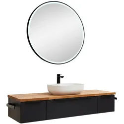 Sadena Badezimmer , Schwarz, Eichefarben , Metall , 3-teilig , 3,3 Schubladen , F , 137 cm , Made in Germany , hängend, individuell planbar , Badezimmer, Badmöbelsets & Badmöbelserien, Badmöbel-Sets