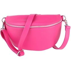 MIRROSI Bauchtasche Damen, Echtleder, Leder, Made in Italy, Umhängetasche, Brusttasche, (Schultertasche für jeden Anlass (1 Tasche & 1 Gurt), 3 Größen auswählbar), Crossbody Bag, Damen Taschen verstellbaren Schulterriemen rosa|silberfarben Große Tasche (28x18x9cm)