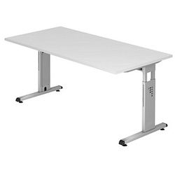 HAMMERBACHER OS 16 höhenverstellbarer Schreibtisch weiß rechteckig, C-Fuß-Gestell silber 160,0 x 80,0 cm