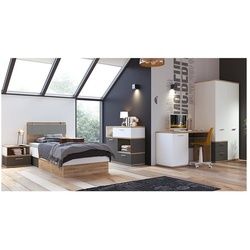 Lomadox Jugendzimmer-Set TOMAR-129, (Sparset, 5-tlg), Komplett Set mit 90x200 cm Bett in Eiche Nb. mit grau und weiß braun|grau