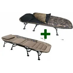 MK Angelsport Angelzelt MK FlatSize Angelliege und 2in1 Schlafsack Fort Knox