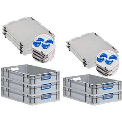 PROREGAL 5x Eurobox NextGen Color mit Auflagedeckel & Schiebeschnappverschlüsse | HxBxT 12x40x60cm | 23L | Griffe blau offen