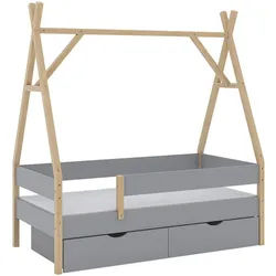VitaliSpa Tipi-Bett Bali Grau 80x160 cm mit 2 Schubladen und Matratze , Holz , Rechteckig , Babymöbel & Kindermöbel, Kinderzimmer & Jugendzimmer, Kinderbetten, Spielbetten
