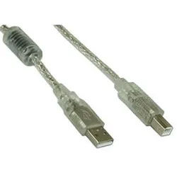 INLINE USB 2,0 Kabel, A an B, transparent, mit Ferritkern, 3m