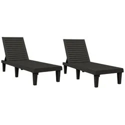 vidaXL Gartenliege, Sonnenliegen 2 Stk. Schwarz 155x58x83 cm Polypropylen