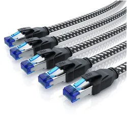 Primewire LAN-Kabel, CAT.8, RJ-45 (Ethernet) (25 cm), Patchkabel CAT 8, Baumwollummantelung, Netzwerkkabel 40 Gbit/s - 0,25m schwarz