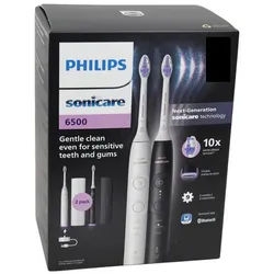 Philips Sonicare Elektrische Zahnbürste 6500 Schallzahnbürste, 2er-Pack, HX7419/01, schwarz/weiß schwarz
