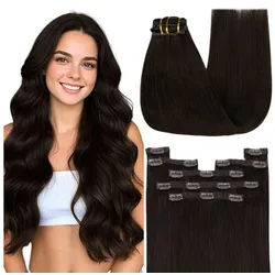 LuxusKollektion Echthaar-Extension Clip in Extensions Echthaar Remy Dunkelbraun 30 1-Clip-2- 2 30 cm-80g