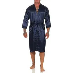 EloModa Morgenmantel Herren Morgenmantel Robe Bathrobe Bademantel Satin, M L XL 2XL, wadenlang, Polyester blau XXL