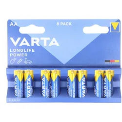 Varta Batterie Alkaline, Mignon, AA, LR06, 1.5V Longlife Power, Retail Blister (8-Pack)