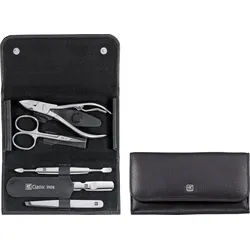 Classic Inox Maniküre-Zubehör schwarz im horizontalen Leder-Etui 5 El.