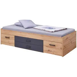 Mid.you Stauraumbett , Anthrazit, Eiche Artisan , Holzwerkstoff , 2 Fächer , 3 Schubladen , 90x200 cm , für Rollrost geeignet, mit Schubkästen, für Lattenrost geeignet , Schlafzimmer, Betten, Stauraumbetten