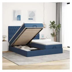 vidaXL Bett, Ottoman-Bett mit Matratzen Blau 200x200 cm Stoff