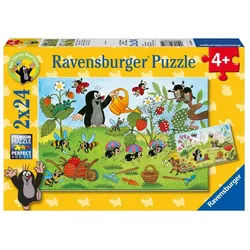 Ravensburger Puzzle Kinderpuzzle 2x24 Teile - Der kleine Maulwurf - Der Maulwurf im Garten, 24 Puzzleteile